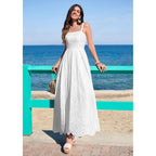 Prettygarden Womens Sleeveless Maxi Summer Dresses 2026 Hollow Out Eyelet Square Neck Ruffle Flowy Beach Vacation Sundress