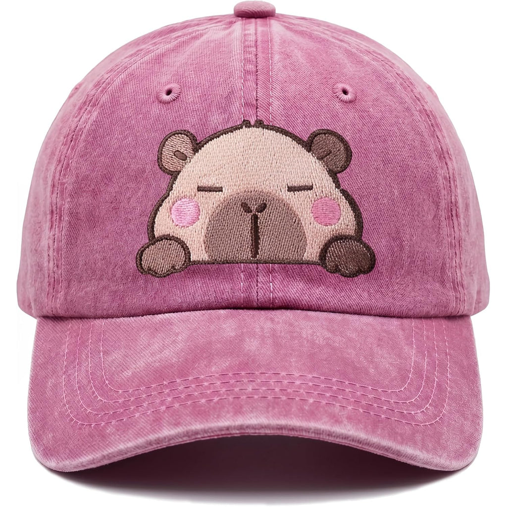 Capybara Gifts for Men Women Funny Capybara Embroidered Baseball Cap Capybara-washed Pink