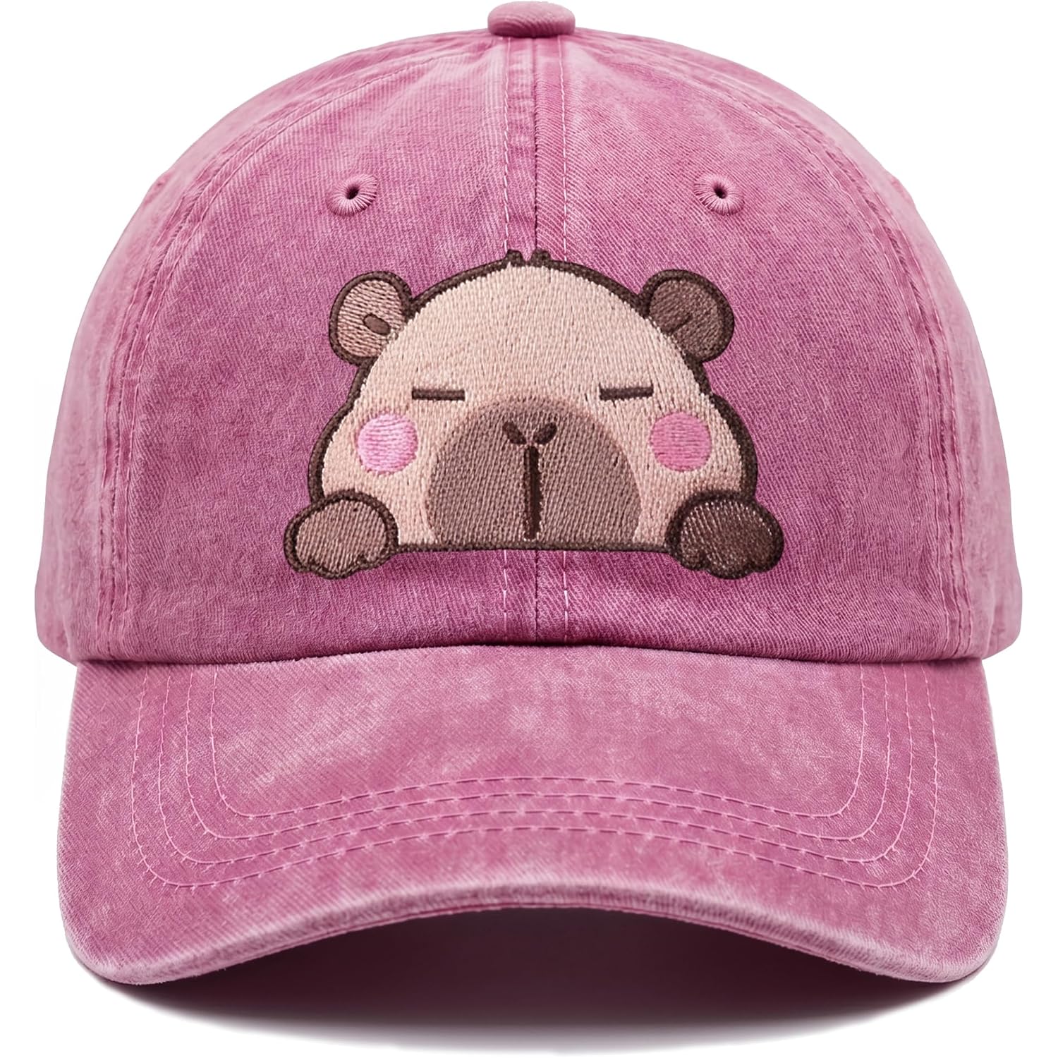 Capybara Gifts for Men Women Funny Capybara Embroidered Baseball Cap Capybara-washed Pink