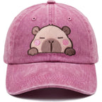 Capybara Gifts for Men Women Funny Capybara Embroidered Baseball Cap Capybara-washed Pink