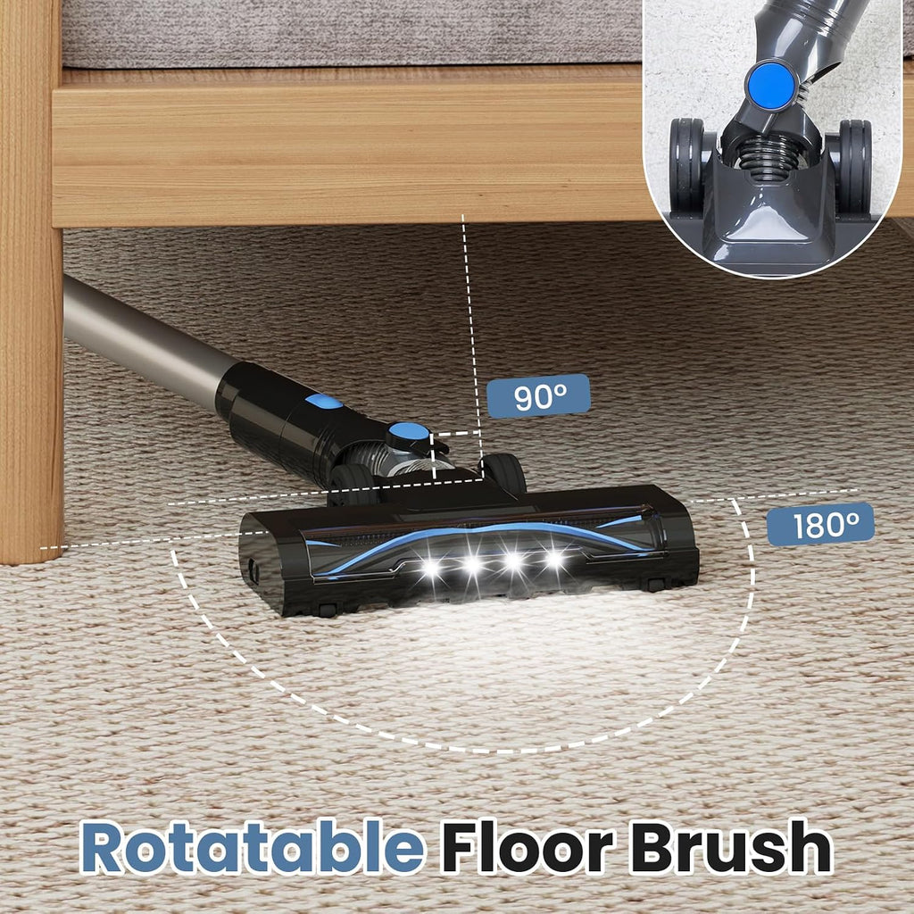 Olixis Cordless Vacuum Cleaner, Rechargeable Upright Cleaner With Flexible Steering, Extendable Wand, Led Headlight, 3 Brushes & Wall Mount, Handheld Vacuum For Hardwood Floor Home Cleaning