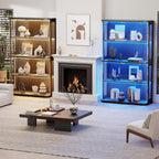 Brottar Large Rounded Display Cabinet With Glass Door & Lights, Black | 4-Tier Curio Cabinet With 3 Color Lights For Collectibles, Glass Display Case With Transparent Full-Display Surface