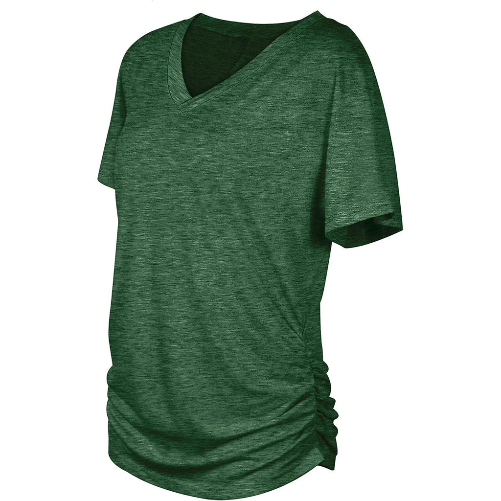 Womens Summer T-Shirts Short Sleeve V Neck Dolman Tops with Side Shirring Loose Fit Shirts Spring Fashion
