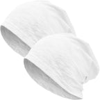 100% Cotton Lightweight Summer Hats for Women Men, Ultra Thin Slouchy Beanie Hat Oversizes Beanies Chemo Cap 2pcs White