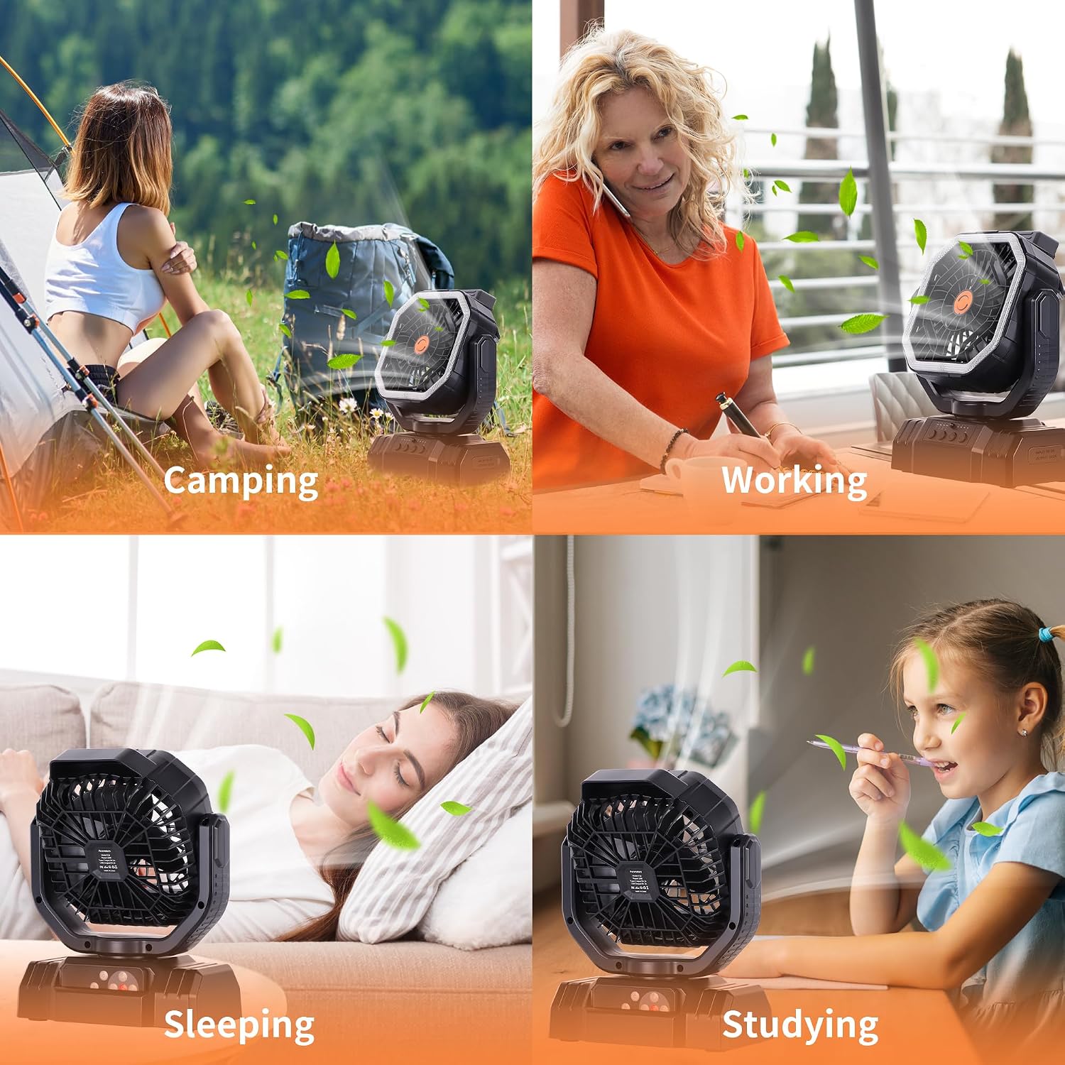 Avv 20000Mah High Speed Portable Camping Rechargeable Fan With Remote Control, Battery Powered With Auto Oscillating With Camping Essentials Accessories For Outdoor, Beach, Patio, Tent, Black