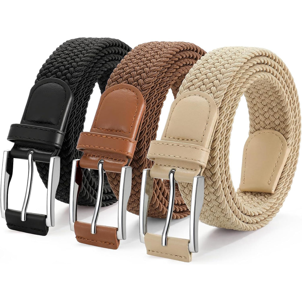 Jasgood Stretchy Golf Belts For Men, 3-Pack Elastic Braided Belt For Golf Pants Jeans, 1 3/8" Casual Woven Men’S Belt