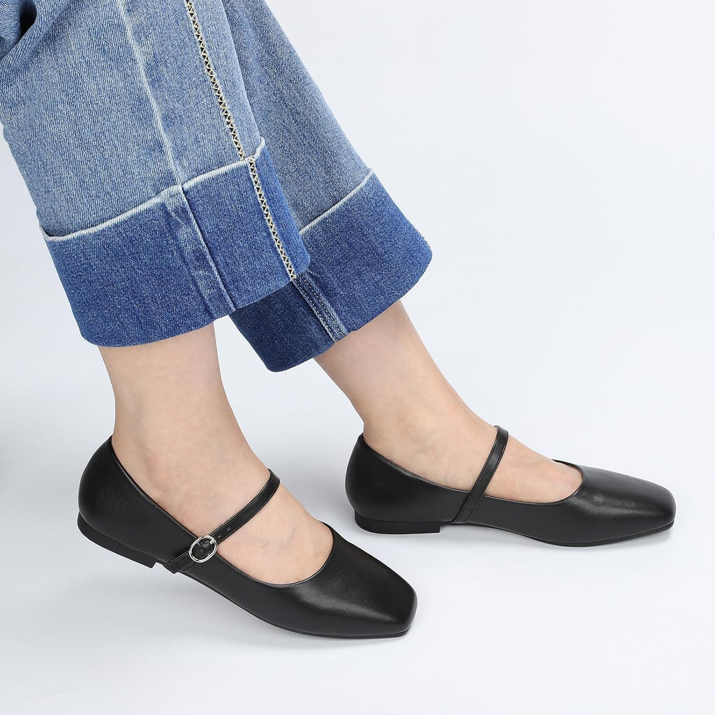 Athmile Mary Jane Shoes Women Ballet Flats Shoes For Women Slip On Comfortable Dressy Adjustable Strap For Work Office Business Casual