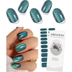 JMEOWIO Gel Nail Stickers Green Cat Eye Semi Cured Gel Nail Strips Wraps UV/LED Nails Art Design Decoration Accessories