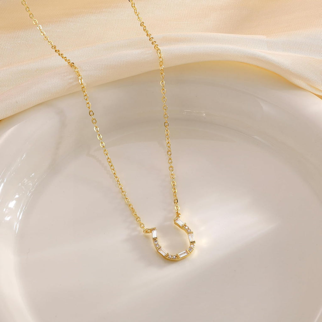 CHESKY 14K Gold Plated Pendant Necklace for Women, Dainty Pendant Necklace Trendy Cubic Zirconia Choker Necklaces for Women Simple Gold Everyday Jewelry