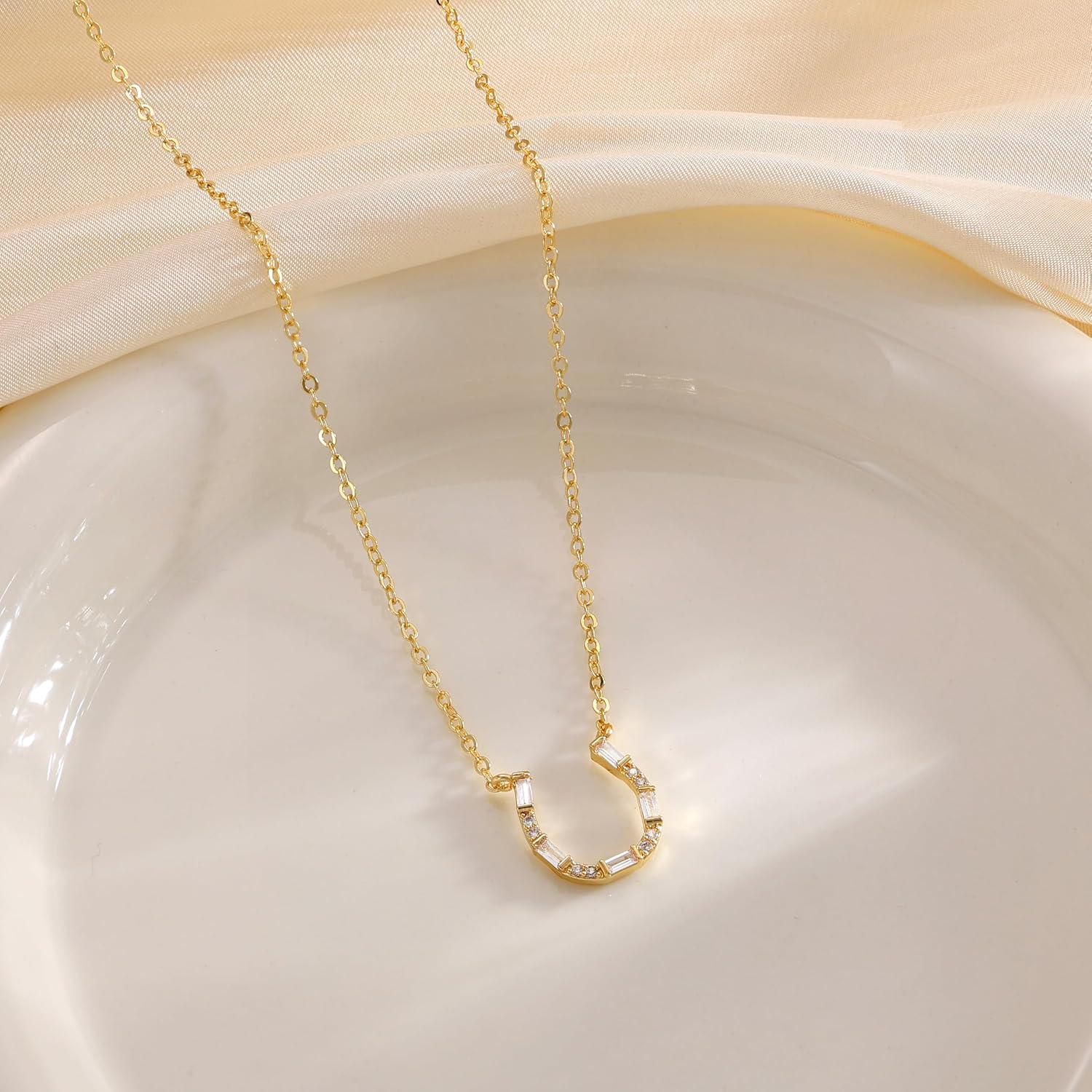 CHESKY 14K Gold Plated Pendant Necklace for Women, Dainty Pendant Necklace Trendy Cubic Zirconia Choker Necklaces for Women Simple Gold Everyday Jewelry