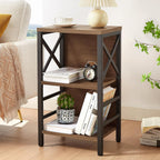 Small Bookshelf, 3 Tier Industrial Shelf With Metal Frame And Backboard, Low Rustic Brown Book Shelf, Small Bookcase For Small Spaces,Bookshelf For Living Room, Bedroom & Home Office
