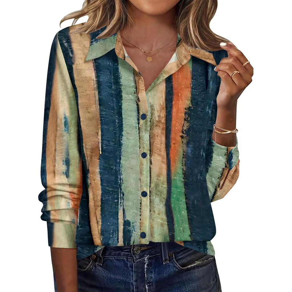 Blouse for Women Dressy Long Sleeve Button Down Shirts Business Casual Outfit Lightweight Solid/Printed Tops