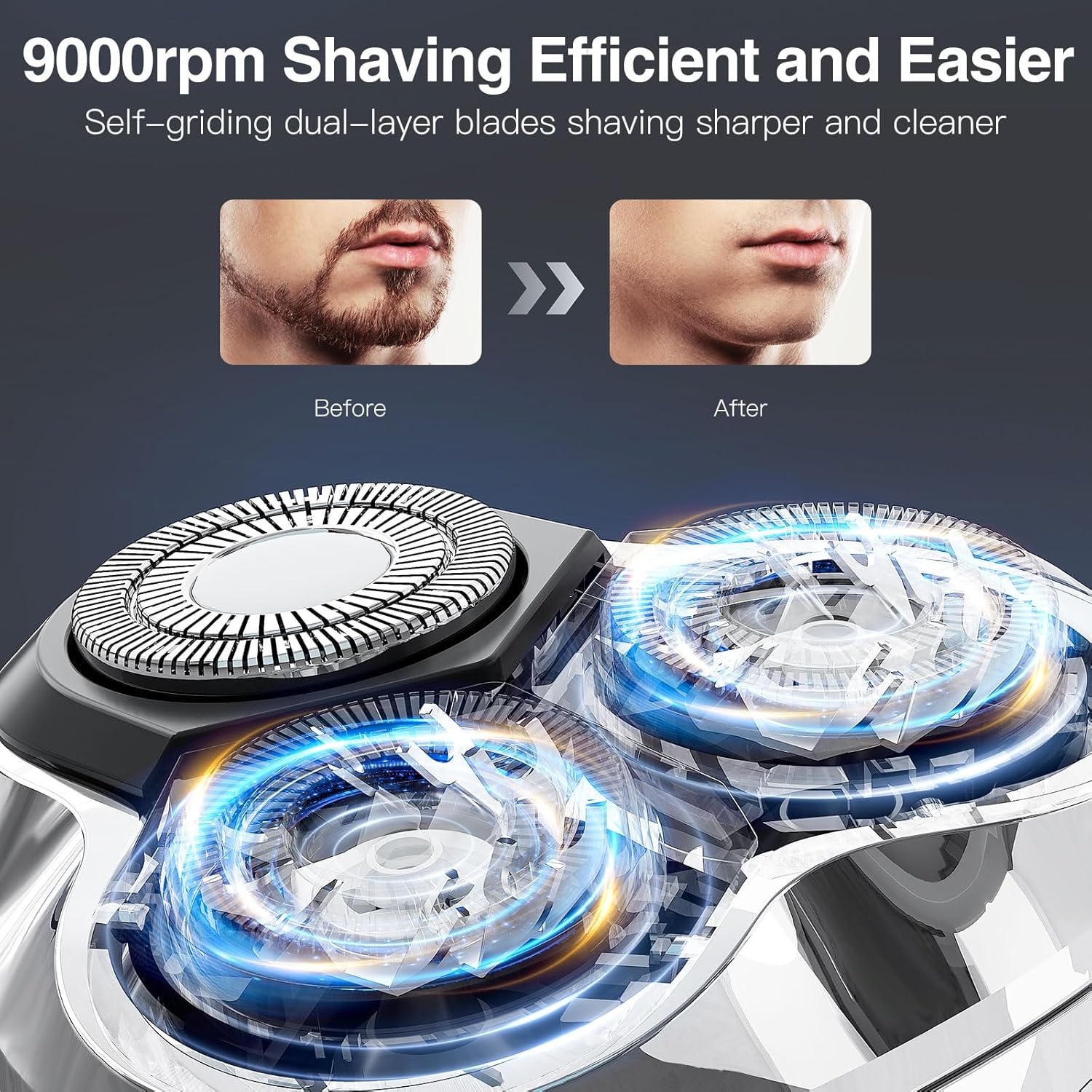 YIRISO Electric Razor for Men, 90Min Long-Lasting Rotary Shaver with 4D Floating Head & LCD Display, Ultra Smooth for Sensitive Skin, IPX6 Waterproof, USB-C Fast Charge, with Travel Case - Ideal Gift