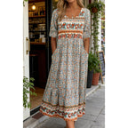 Kubsid Womens Boho Dress Summer Casual 2026 Short Sleeve Loose Fit Floral Maxi Dress Flowy Beach Vintage Sundress