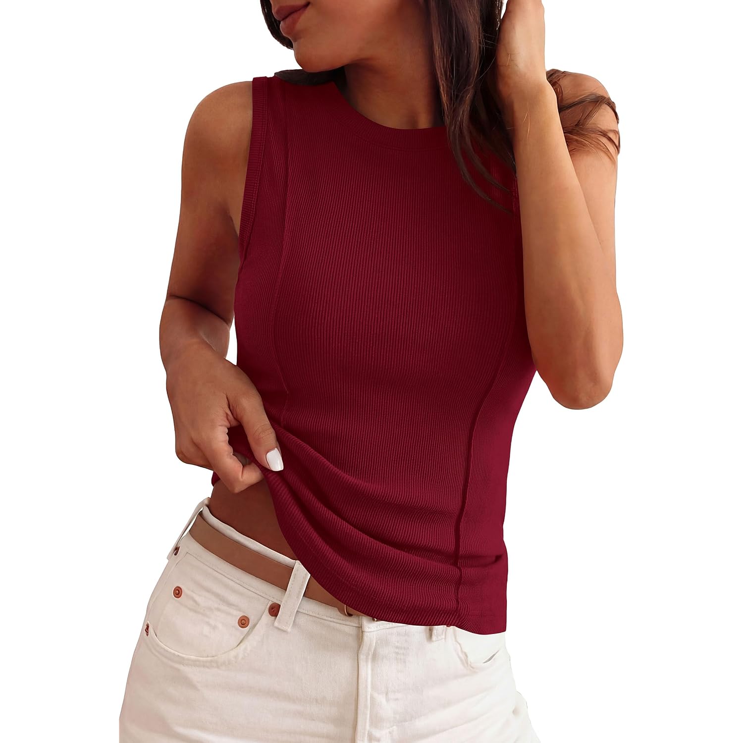 PRETTYGARDEN Sleeveless Tops for Women 2026 Summer Ribbed Tank Top Fitted Shirts Basic Tees Cute Spring Going Out Y2k Clothes
