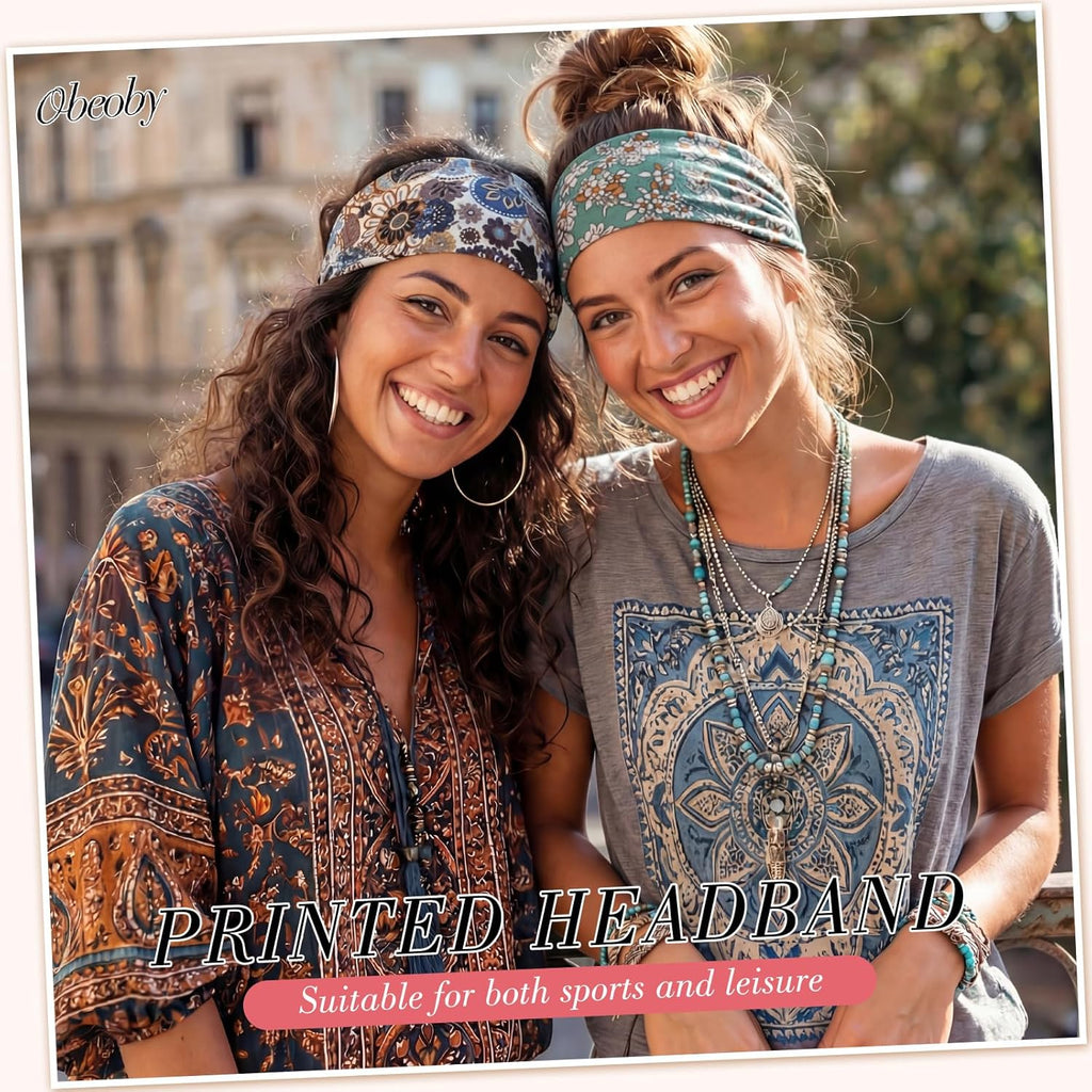 obeoby 8 Pack Headbands for Women, Boho Style Headbands for Summer Vacation Music Festival Outfits Non Slip Fashion Wide Hairband