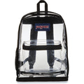 Jansport Clear Pack – 25.5L Transparent Backpack, Large Main Compartment, Side Water Bottle Pocket, Front Zippered Pocket, Mesh Bottom Panel, Clear