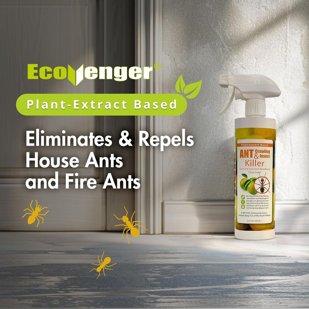 Ecovenger By Ecoraider Ant Killer & Crawling Insect Killer, 16 Oz Ready To Use, Indoor & Outdoor, Kills & Repels, Lasting Prevention, Natural & Non-Toxic Plant Based Formula, Pleasant Citrus Scent