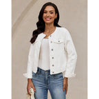 Luvamia Jean Jacket Women Trendy Collarless Button Down Long Sleeve Casual Western Denim Jacket Country Concert Outfits