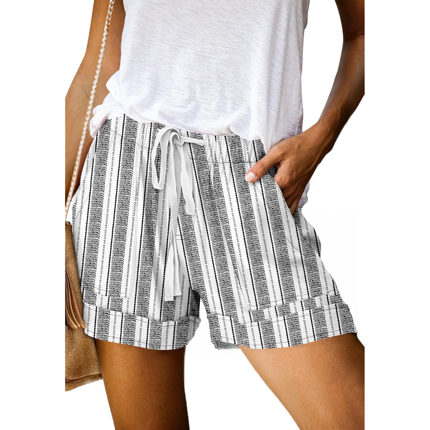 Womens Casual Drawstring Shorts Summer Elastic Waist Shorts Pocketed Pants