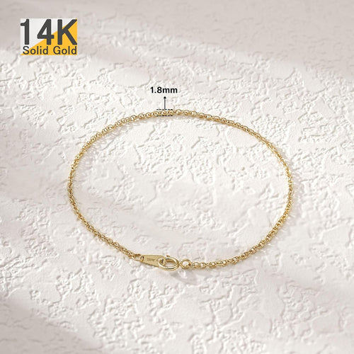 14K Gold Rope Bracelets, Thin Real Gold Dainty Twist Link Chain 1.8mm, 6-7 Inches for Women Men, Hypoallergenic, Non-Tarnish, Dainty Layering Minimalist Jewelry