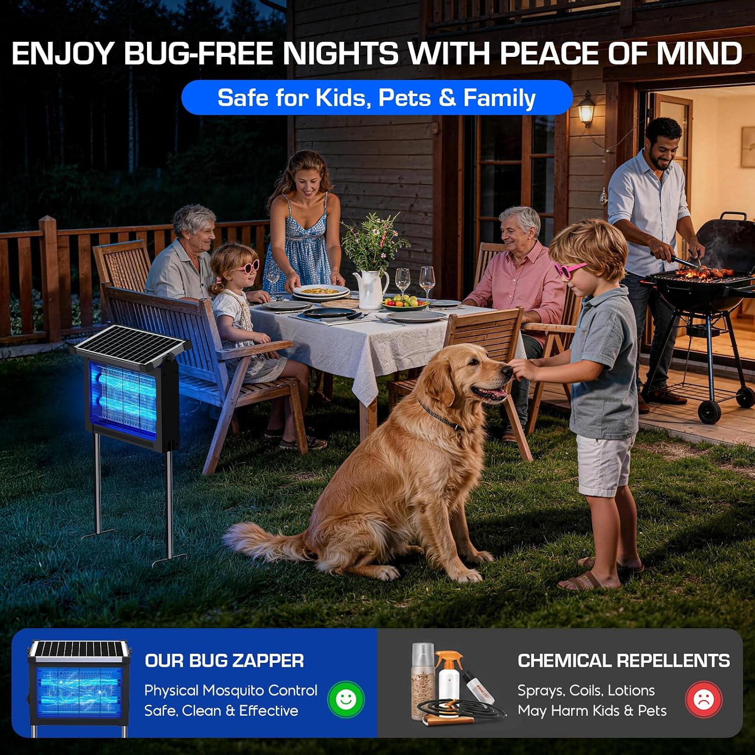 Solar Bug Zapper Outdoor Waterproof, 4500V High Power Cordless Mosquito Zapper With Smart Light Sensor, Dual Solar & Usb Rechargeable Insect Killer For Patio, Garden, Backyard, Indoor & Outdoor Use
