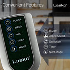 Lasko Oscillating Tower Fan With Remote - Quiet Standing Fan For Bedroom, Office, And Home - 3 Speeds - Powerful Cooling Air - T42951 - 42" Tall - Silver