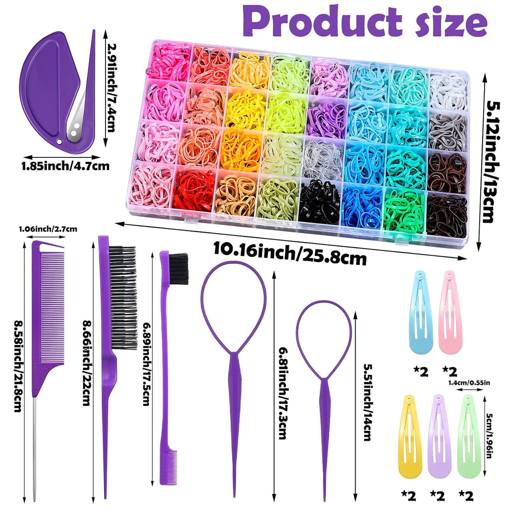 Auroray 32 Colors Small Hair Rubber Bands With 16 Styling Tools, 2000 Pcs Elastic Girl Baby Hair Ties, Mini Bands With Elastic Cutter, Hair Accessories Xmas Stuff For Girls Baby Toddlers Kids