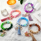 Cute Silicone Beaded Keychain，Key Chain Holder for Car Keys Women Girl，Daisy Silicone Key Wristlet Resin Butterfly