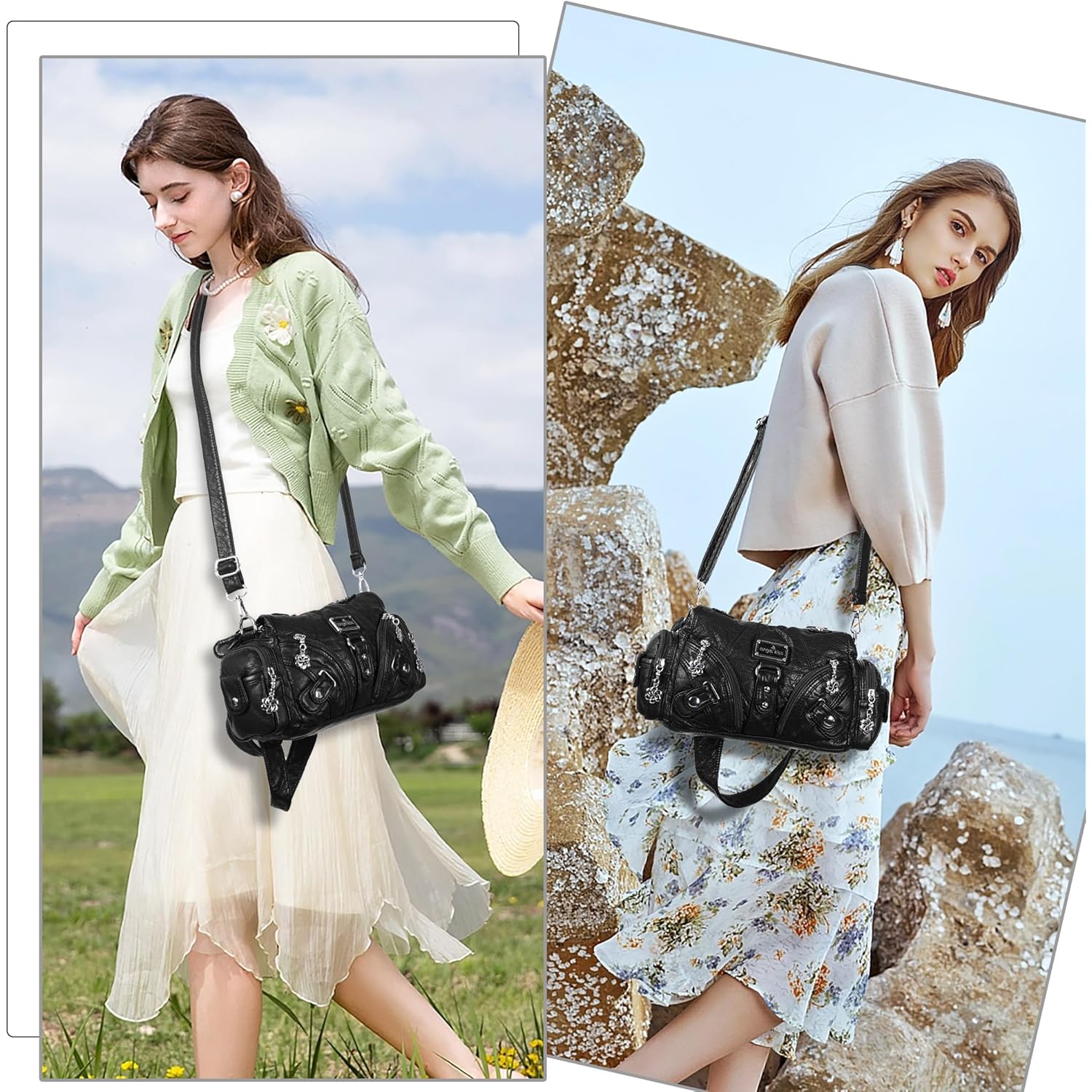 Angel Kiss Purses for Women Small Hobo Shoulder Bags Vagen Leather Multi-Pocket Tote Bag with Zipper