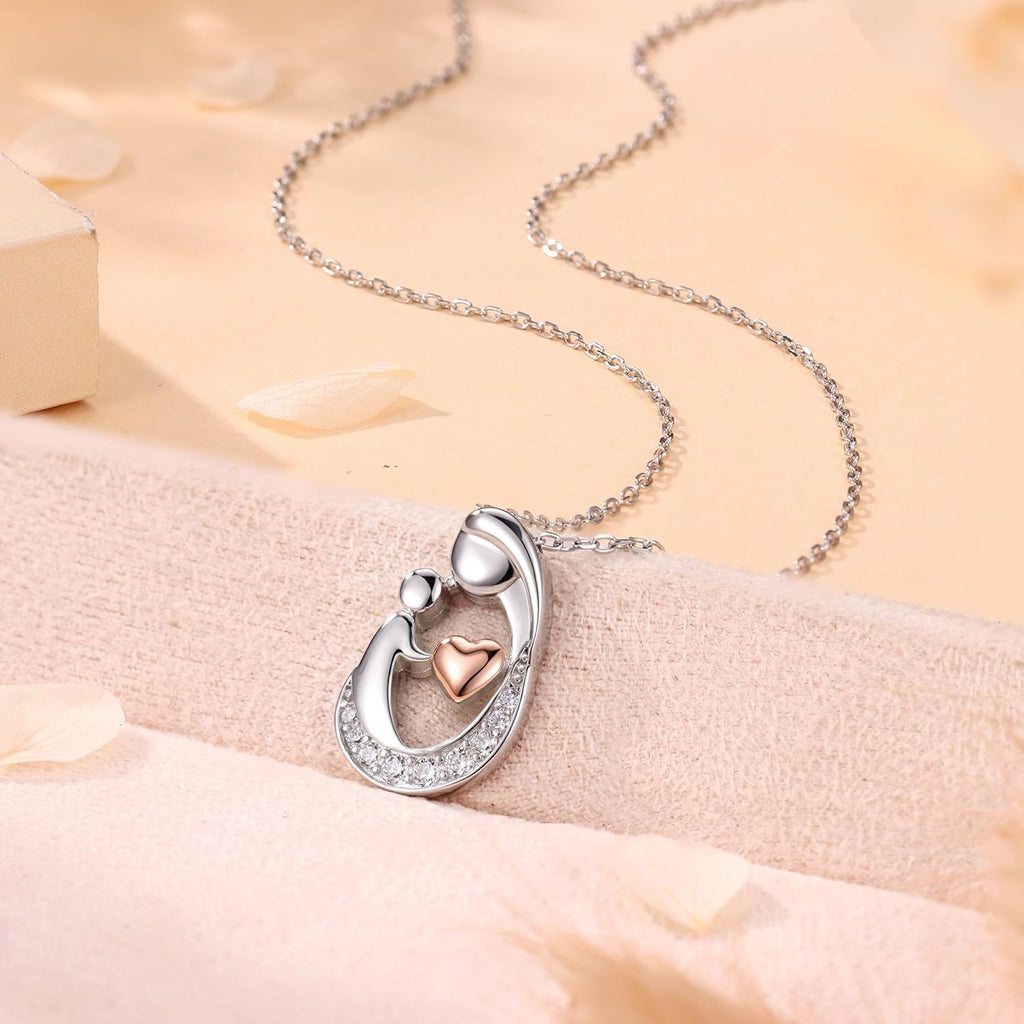 MILACOLATO Mothers Day Necklace for Mom 925 Sterling Silver Mom and Child Necklace with Birthstones Heart Mother Daughter Necklaces for Women New Mum Grandma Wife Birthday Mothers Day Jewelry Gifts