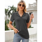 Women's Polo Shirts Lapel Collar V Neck Short Sleeve Blouse Dressy Casual Tunic Tops