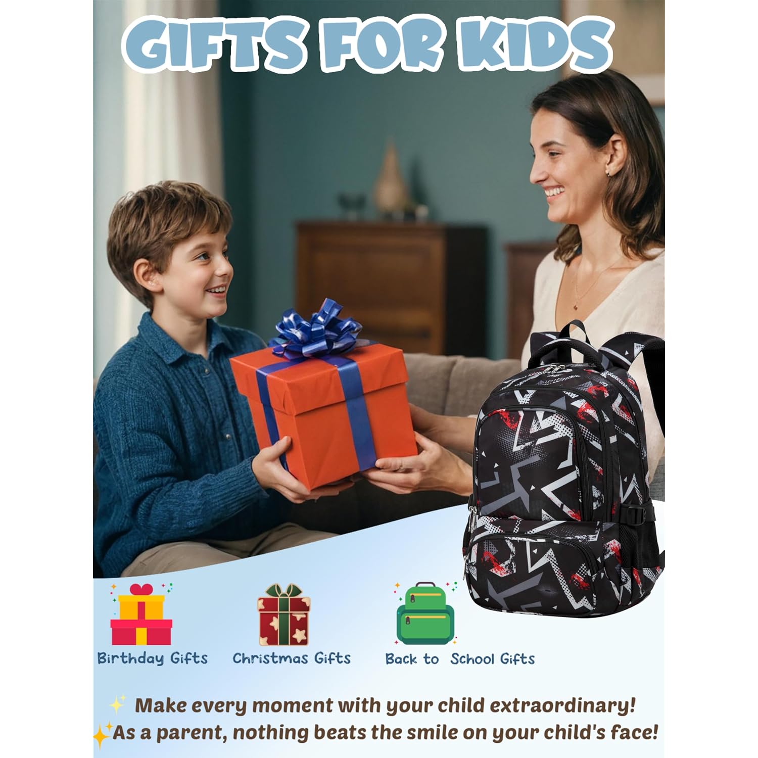 Kids Backpacks For Boys Girls 17 Inch Elementary Primary Middle School Bookbags With Laptop Compartment Back To School Bags For Childs Age 6-8 Mochilas Escolares Para Niños Niñas Dark Black
