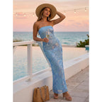 Merokeety Women'S Floral Strapless Maxi Dress 2026 Summer Mesh Tube Bodycon Formal Wedding Guest Cocktail Party Long Dresses