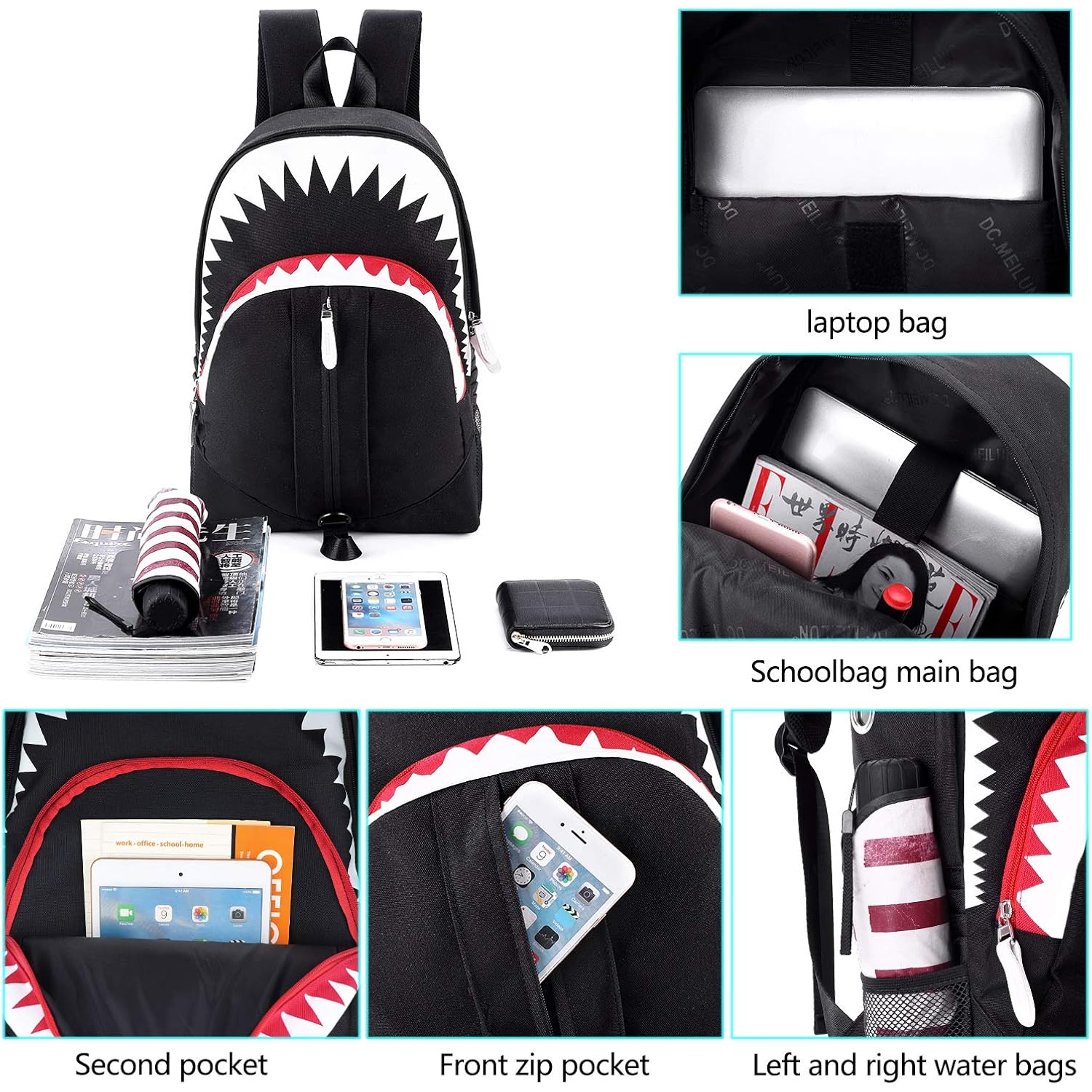 Mcwth Shark Backpacks For Teen Boys, Cool Kids Backpack For School Bookbags (Glow)