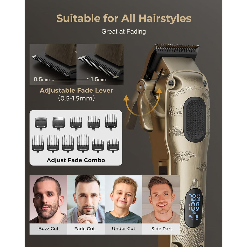 Vgrpro Hair Clippers For Men Professional, Cordless Hair Clippers For Hair Cutting, Mens Clippers And Trimmers Set, Electric Hair Trimmer For Men With Package Case (Gloden)