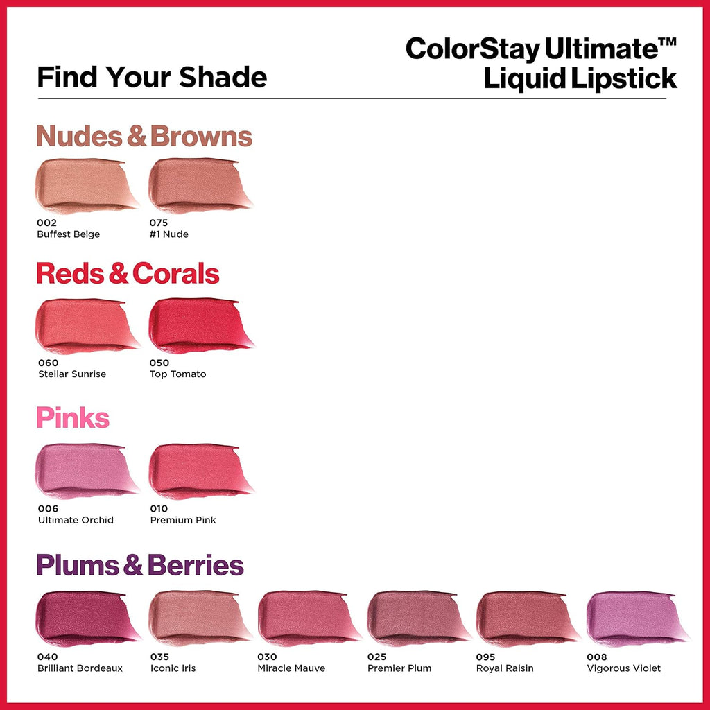 Revlon Colorstay Ultimate Liquid Lipstick, Longwear Rich Lip Colors, Wears For Up To 24 Hours, Satin Finish, 075 #1 Nude, 0.1 Fl Oz