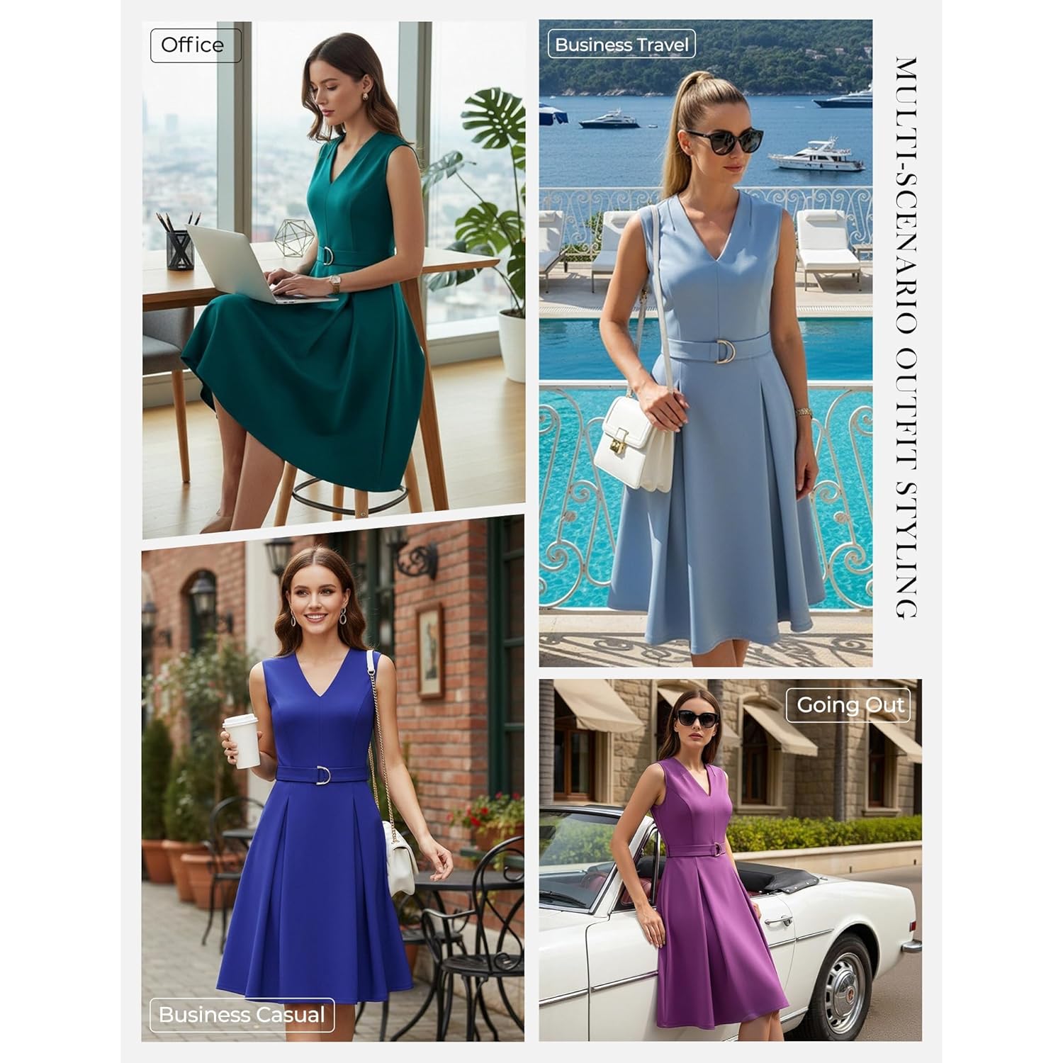 Women's Wear to Work Dresses 2026 Business Office Fit and Flare Midi Dress Church Outfits with Pockets