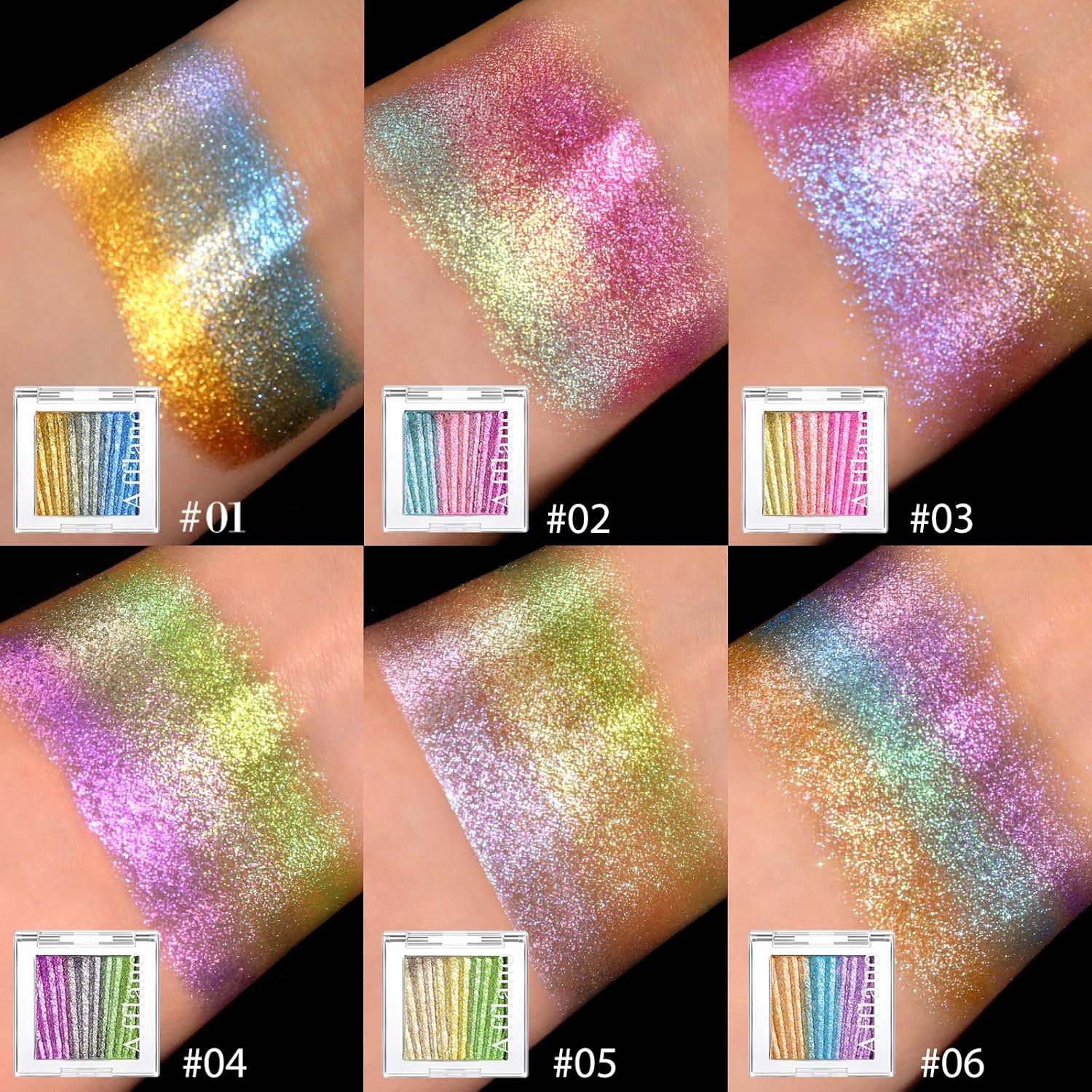 Afflano Sparkly Glitter Chrome Eyeshadow Color Shift, Holographic Multichrome Eyeshadow Palette Green-Gold-Purple, Duochrome Shimmery Eye Shadow Half Magic for Women Girls Iridescent Eye Makeup, #05