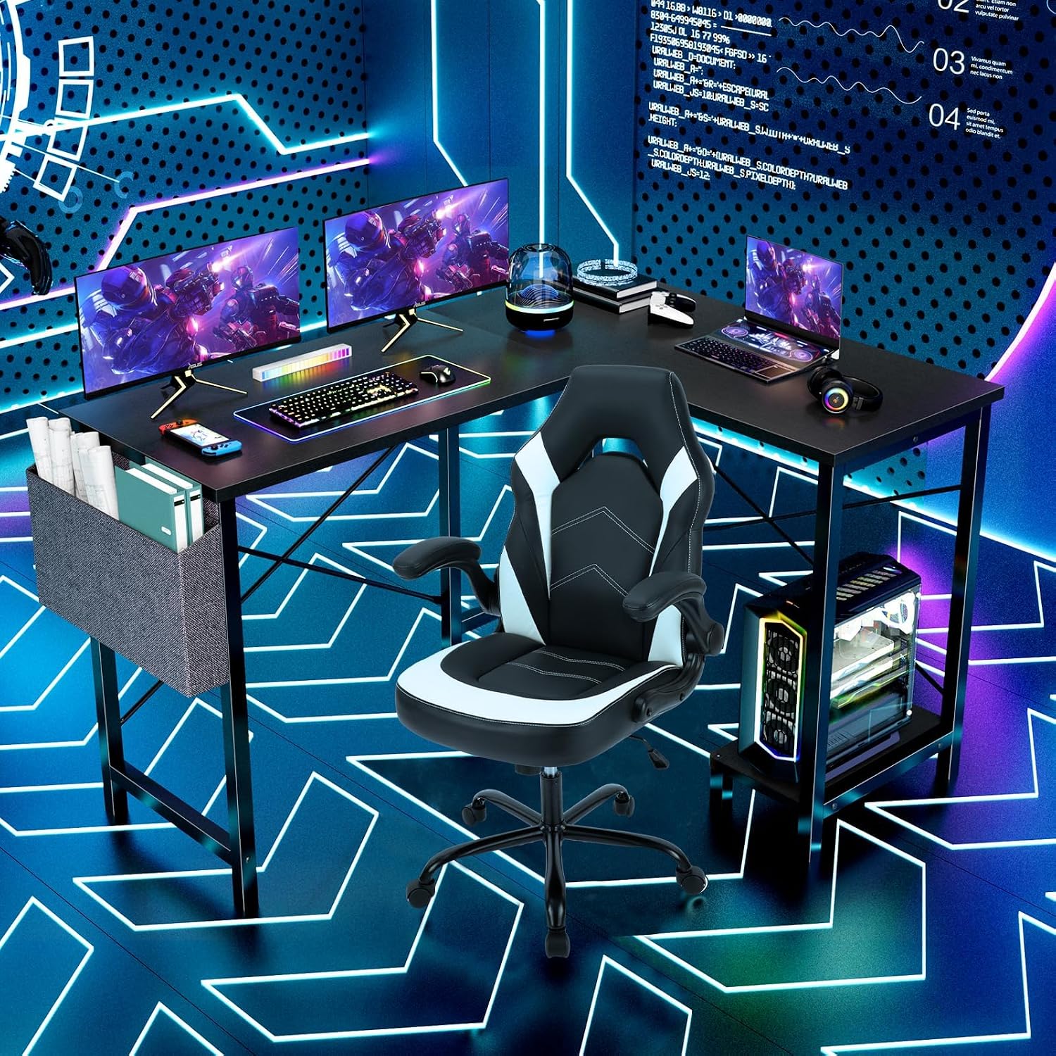 Sweetcrispy L Shaped Desk - Computer Gaming Desk Corner Desk | Pc Table Organizer With Cpu Stand Side Bag For Home Office Dorm Sturdy, Writing Workstation, Black, 50-Inch