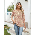 Ivicoer Women'S 3/4 Length Sleeve Tops Crewneck Button Pleated Dressy Casual Blouses