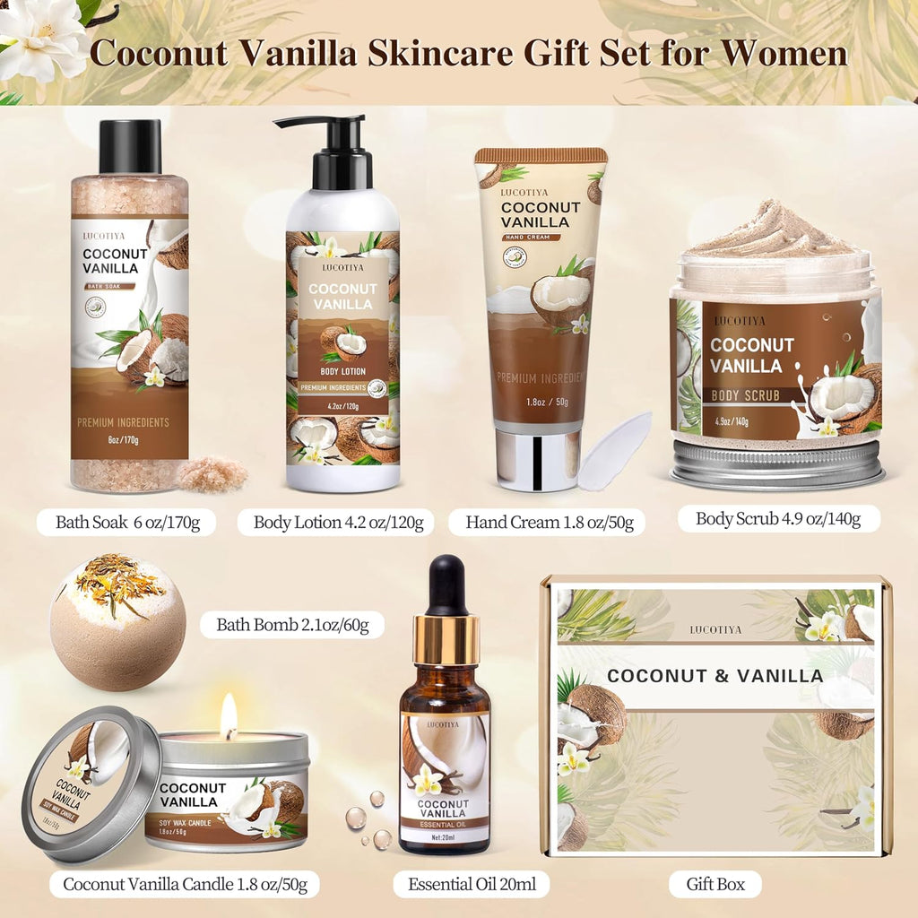Gifts For Women, Birthday Gifts For Women, Bath And Body Gifts Set, Vanilla Coconut Spa Gift For Self Care,Thank You Relaxing Bath Sets For Mom, Grandma, Girlfriend, Sister, Friends