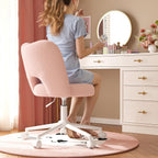 Vanity Chair With Open Back & Wheels,Armless,Pink