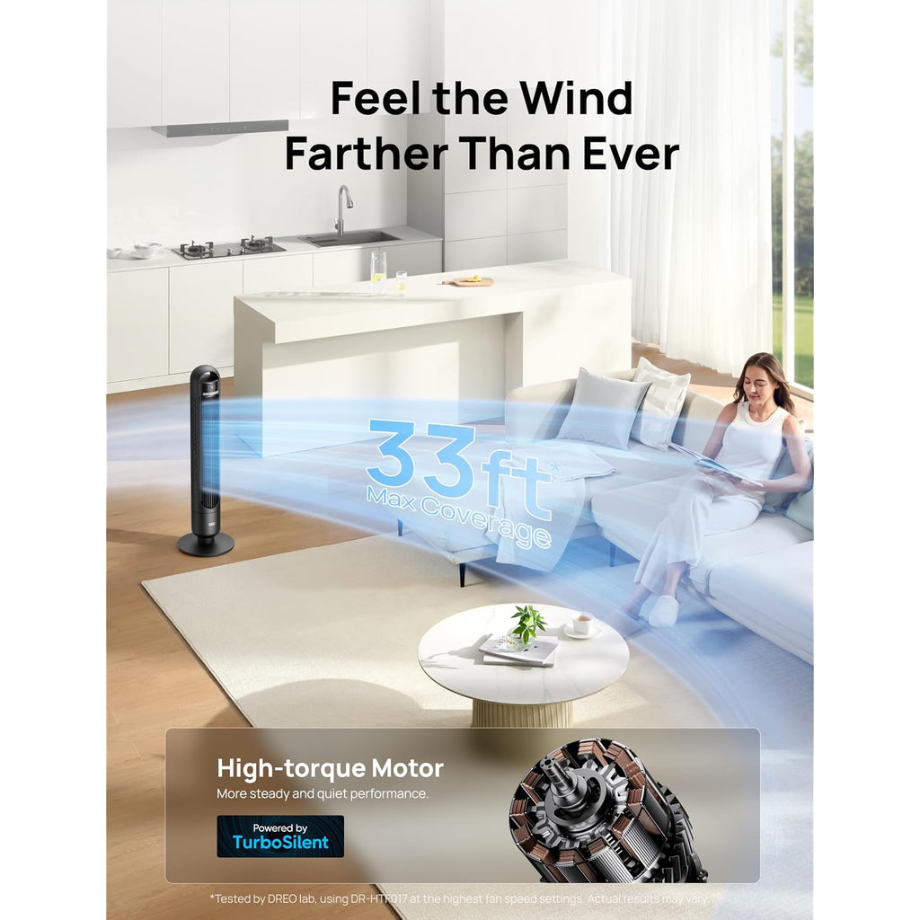 Dreo Tower Fan For Bedroom, 26Ft/S Velocity, 90° Oscillating, 8H Timer | 4 Speeds, 3 Modes, 28Db Quiet Standing Fan, Floor Fan For Room, Living Room, Office, Home, Cooling Fan With Remote, Black