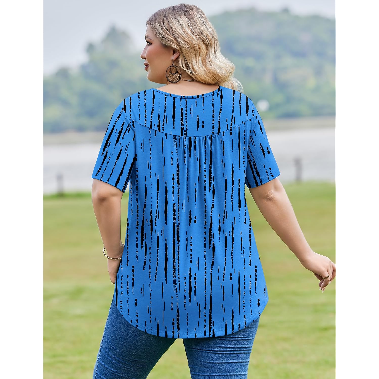 IN'VOLAND Plus Size Tops for Women Short Sleeve Shirts Dressy Casual Tunics to Wear with Leggings Beach Vacation Clothes