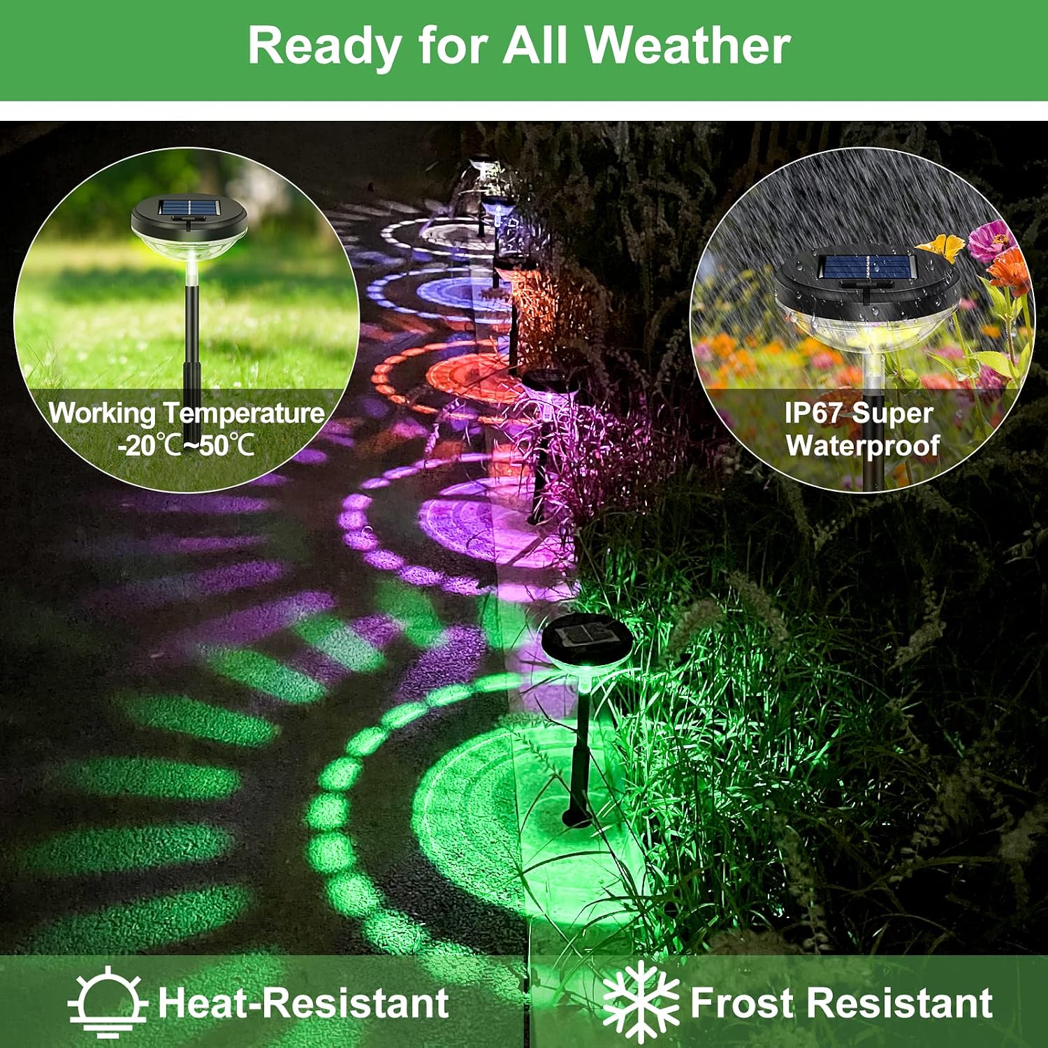 Nupostai 8 Pack Solar Pathway Lights, Multicolor & Warm White Led, Ip67 Waterproof, Outdoor Garden Yard Lawn Landscape Decorative