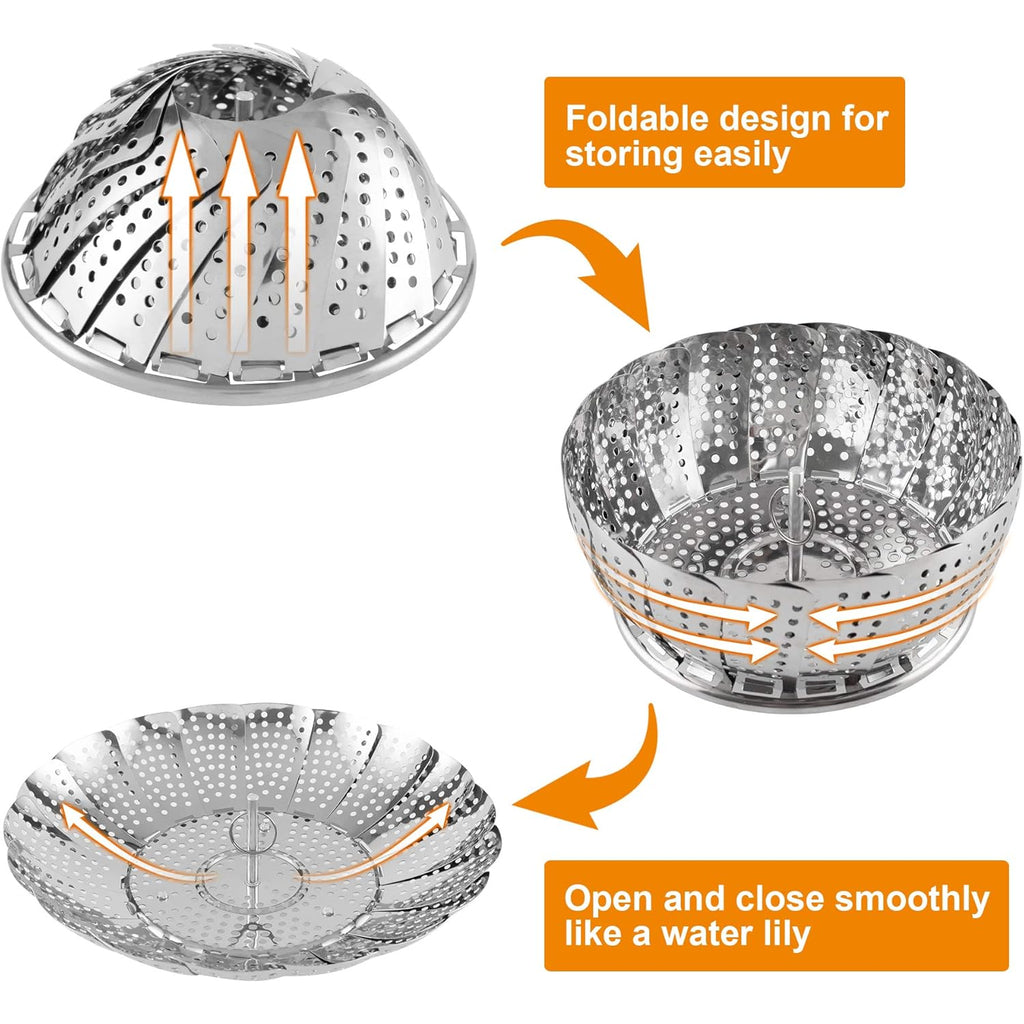 Zocy Steamer Basket, Stainless Steel Vegetable Steam Baskets for Steaming Cooking Expandable to Fit Various Size Pot (5.5" to 9.3")