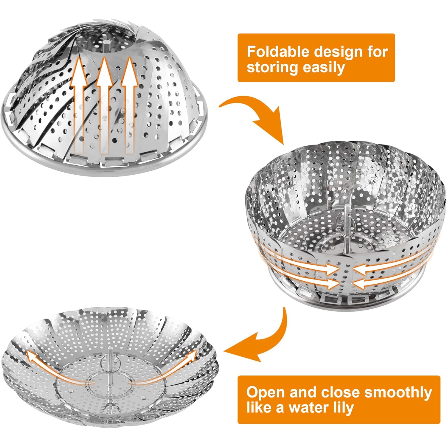 Zocy Steamer Basket, Stainless Steel Vegetable Steam Baskets for Steaming Cooking Expandable to Fit Various Size Pot (5.5" to 9.3")