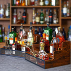2 Pack 3 Step Countertop Liquor Bottle Display Shelf, Wood Bar Shelves 12 Bottles With Fences, Freestanding Storage Shelves For Liquor Whiskey Wine Coffee Syrup Display, Retro Wine Rack Home