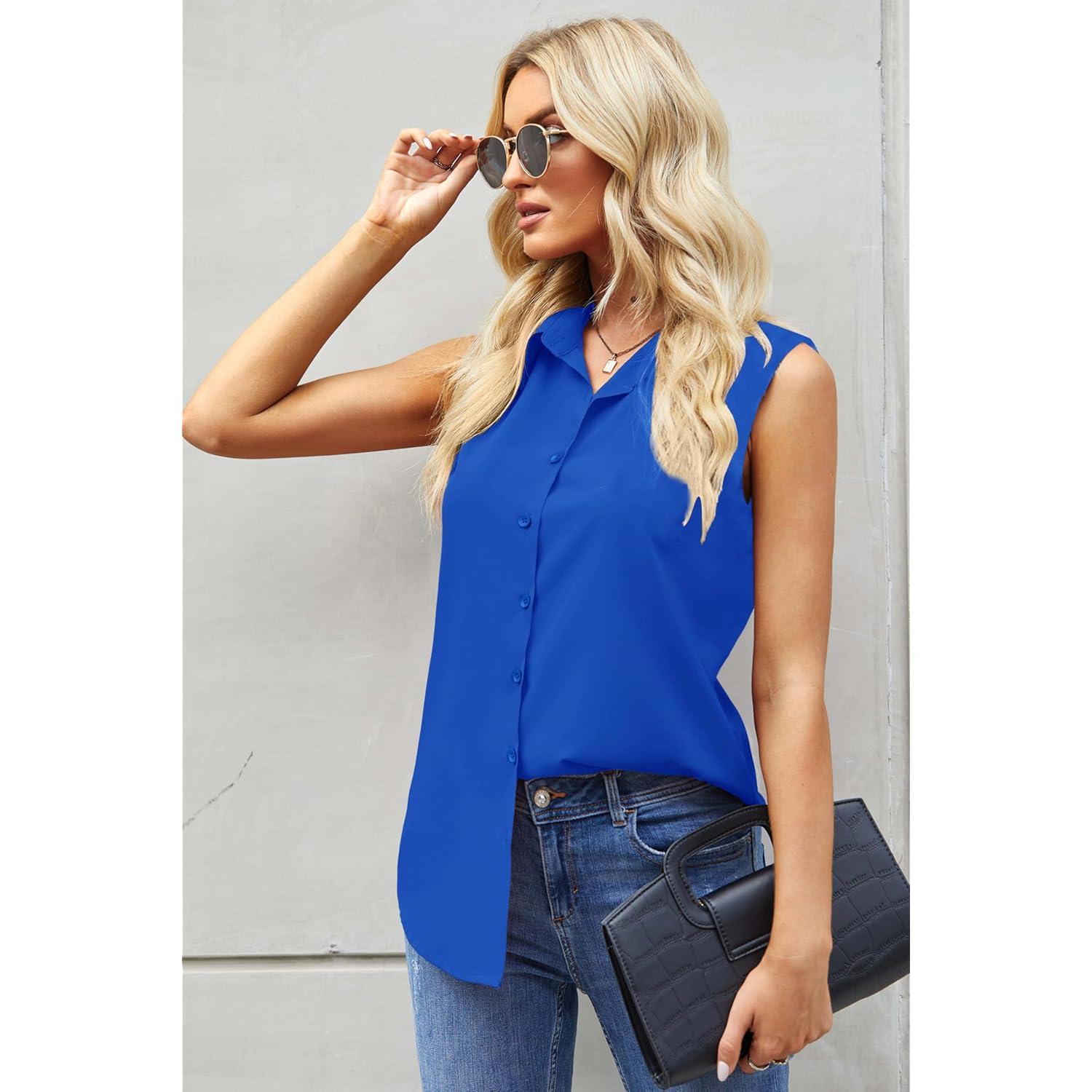 Zeagoo Women'S Sleeveless Button Down Shirts Blouses Casual Loose V Neck Tank Tops For Work S-Xxl